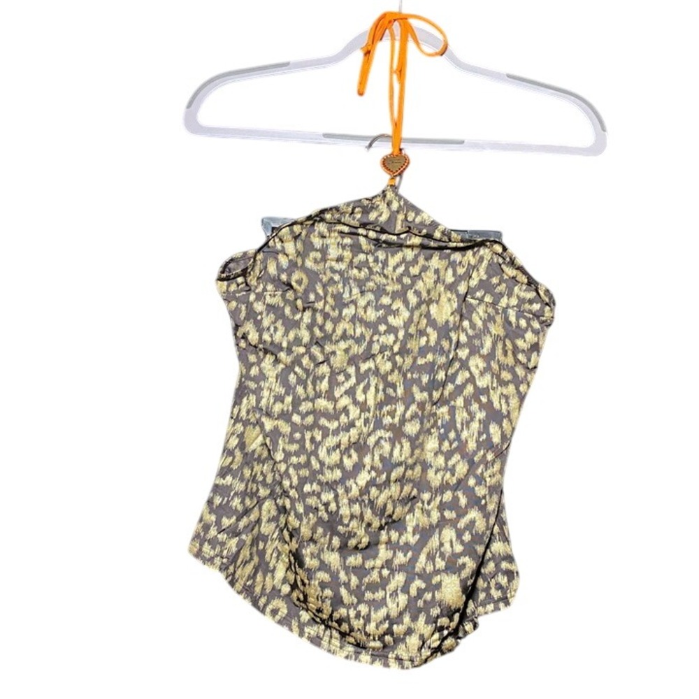 Guess by Marciano Leopard Print Sleeveless Top‎ – Orange Neck Tie & Heart Accent